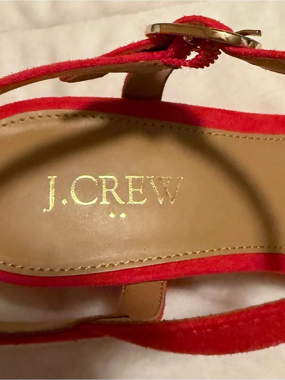 J. Crew Bright Red Suede Ankle-Strap Wedge Sandals